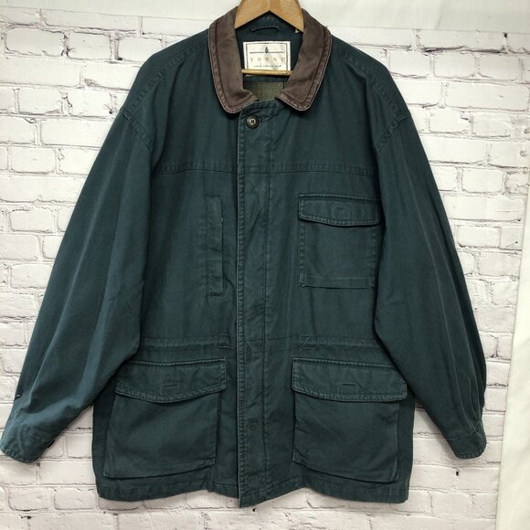 Towne By London Fog Forrest Green Canvas Barn Chore Parka Coat Jacket Sz XL Long - Picture 1 of 13
